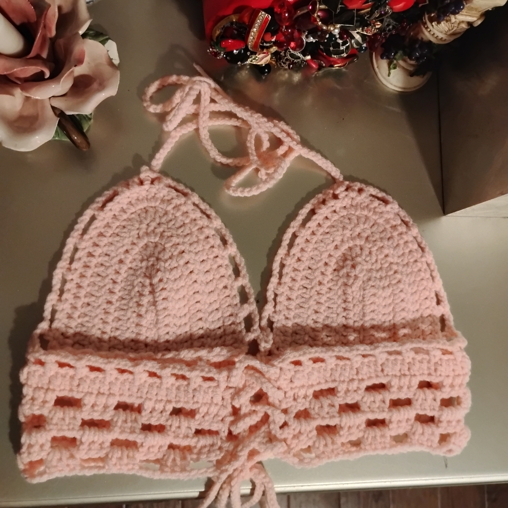 Handmade Pink Crochet Bralette - Picture 7 of 12
